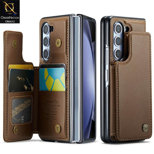 Samsung Galaxy Z Fold 4 5G Cover - Brown - CaseMe Premium Leather RFID Blocking Card Holder Case