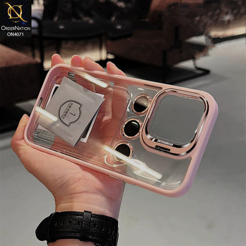 iPhone 15 Pro - Light Peach - Easoncase PC Hard Clear Case Flip Camera Cover Soft TPU Bumper Case with Built-in Camera Stand