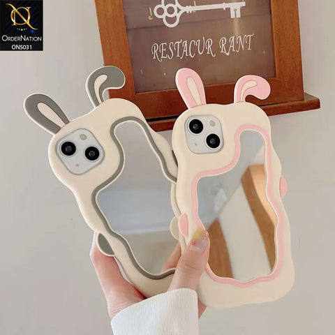 iPhone 15 Pro Max Cover - Pink - 360-Degree Protection Cute Cartoon Bunny Mirror Soft Silicone Case