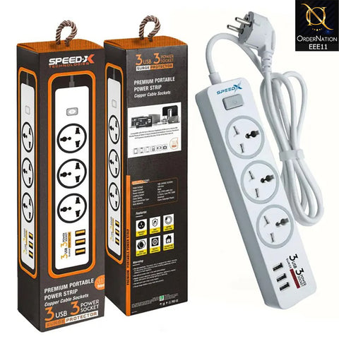 Power Socket Premium Portable Power Strip 4socket+3usb Port 403pu Speed-X lead - White