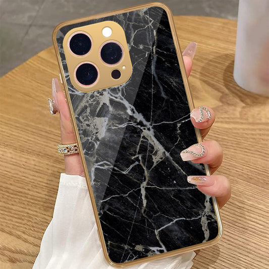iPhone 16 Pro - Black Marble Series - HQ Premium Shine Durable Golden Electroplate Case