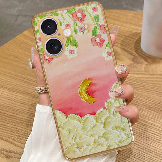 iPhone 16 - Floral Series - Design 7 - Pink & Yellow - HQ Premium Shine Durable Golden Electroplate Case