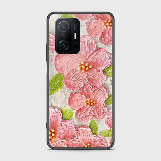 Xiaomi 11T Cover - Floral Series - Design 9 - Pink & Green - HQ Ultra Shine Premium Infinity Glass Soft Silicon Borders Case