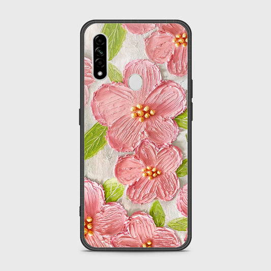 Oppo A31 Cover - Floral Series - Design 9 - Pink & Green - HQ Ultra Shine Premium Infinity Glass Soft Silicon Borders Case