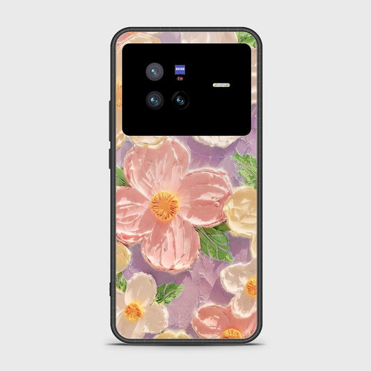 Vivo X80 Cover - Floral Series - Design 11 - White & Green - HQ Ultra Shine Premium Infinity Glass Soft Silicon Borders Case (Fast Delivery)(FS)