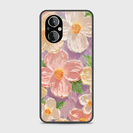 Oppo A96 5G Cover - Floral Series - Design 11 - White & Green - HQ Ultra Shine Premium Infinity Glass Soft Silicon Borders Case