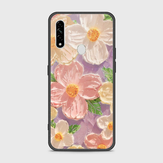 Oppo A31 Cover - Floral Series - Design 11 - White & Green - HQ Ultra Shine Premium Infinity Glass Soft Silicon Borders Case