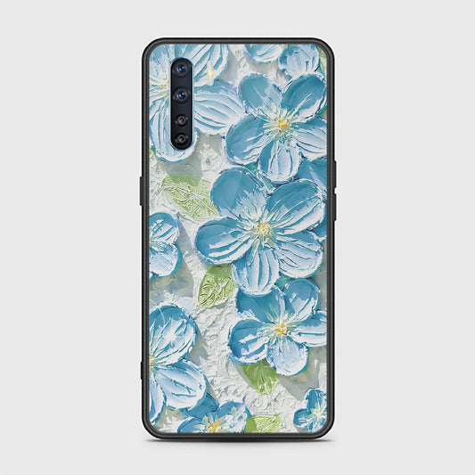 Oppo F15 Cover - Floral Series - Design 12 - Grey & Green - HQ Ultra Shine Premium Infinity Glass Soft Silicon Borders Case