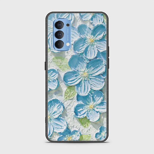 Oppo Reno 4 Cover - Floral Series - Design 12 - Grey & Green - HQ Ultra Shine Premium Infinity Glass Soft Silicon Borders Case