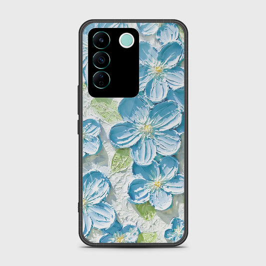 Vivo V27e Cover - Floral Series - Design 12 - Grey & Green - HQ Ultra Shine Premium Infinity Glass Soft Silicon Borders Case