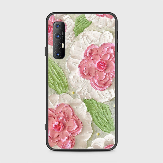 Oppo Reno 3 Pro 5G Cover - Floral Series - Design 13 - Offwhite & Green - HQ Ultra Shine Premium Infinity Glass Soft Silicon Borders Case