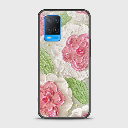 Oppo A54 4G Cover - Floral Series - Design 13 - Offwhite & Green - HQ Ultra Shine Premium Infinity Glass Soft Silicon Borders Case