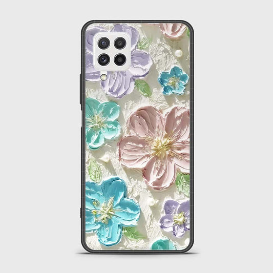 Samsung Galaxy M32 Cover - Floral Series - Design 14 - Blue & Purple- HQ Ultra Shine Premium Infinity Glass Soft Silicon Borders Case