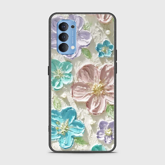 Oppo Reno 4 Cover - Floral Series - Design 14 - Blue & Purple- HQ Ultra Shine Premium Infinity Glass Soft Silicon Borders Case