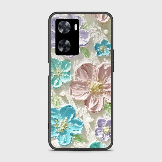 Oppo A57s Cover - Floral Series - Design 14 - Blue & Purple - HQ Ultra Shine Premium Infinity Glass Soft Silicon Borders Case