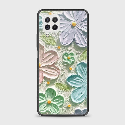 Samsung Galaxy M32 Cover - Floral Series - Design 15 - Blue & Green - HQ Ultra Shine Premium Infinity Glass Soft Silicon Borders Case