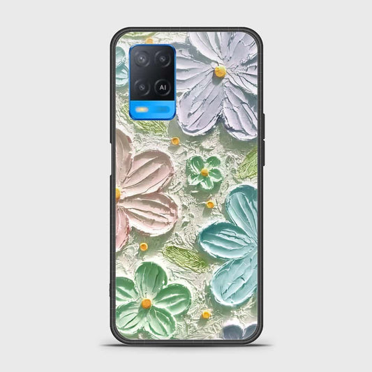 Oppo A54 4G Cover - Floral Series - Design 15 - Blue & Green - HQ Ultra Shine Premium Infinity Glass Soft Silicon Borders Case