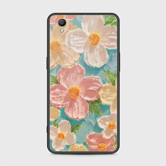 Oppo A37 Cover - Floral Series - Design 16 - Cyan & Pink - HQ Ultra Shine Premium Infinity Glass Soft Silicon Borders Case