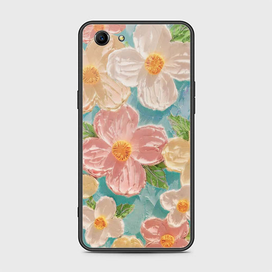 Oppo A83 Cover - Floral Series - Design 16 - Cyan & Pink - HQ Ultra Shine Premium Infinity Glass Soft Silicon Borders Case