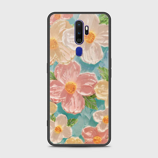 Oppo A9 2020 Cover - Floral Series - Design 16 - Cyan & Pink - HQ Ultra Shine Premium Infinity Glass Soft Silicon Borders Case