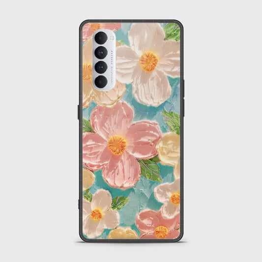 Oppo Reno 4 Pro Cover - Floral Series - Design 16 - Cyan & Pink - HQ Ultra Shine Premium Infinity Glass Soft Silicon Borders Case