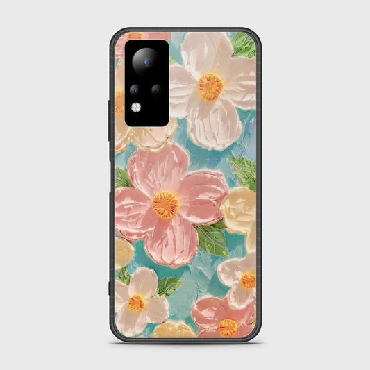Infinix Note 11 Cover - Floral Series - Design 16 - Cyan & Pink - HQ Ultra Shine Premium Infinity Glass Soft Silicon Borders Case