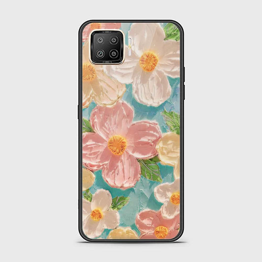 Oppo F17 Cover - Floral Series - Design 16 - Cyan & Pink - HQ Ultra Shine Premium Infinity Glass Soft Silicon Borders Case (Fast Delivery)
