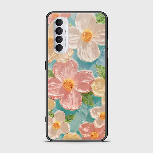 Oppo Reno 4 Pro Cover - Floral Series - Design 16 - Cyan & Pink - HQ Ultra Shine Premium Infinity Glass Soft Silicon Borders Case