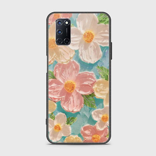 Oppo A72 Cover - Floral Series - Design 16 - Cyan & Pink - HQ Ultra Shine Premium Infinity Glass Soft Silicon Borders Case