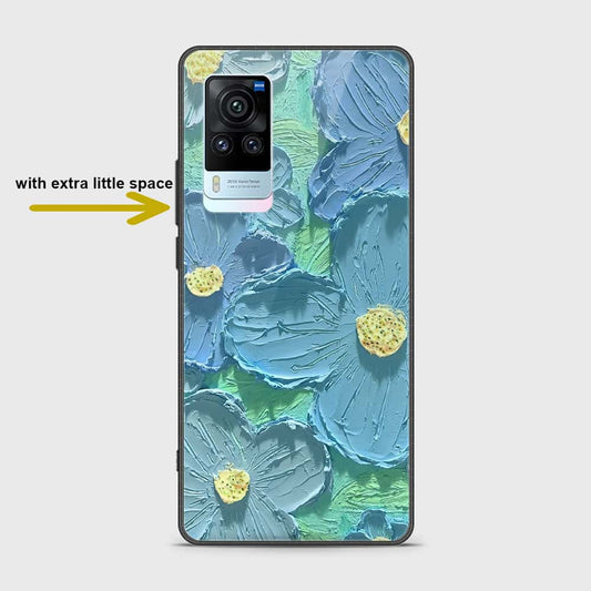 Vivo X60 Pro Cover - Floral Series - Design 1 - Purple & Aqua - HQ Ultra Shine Premium Infinity Glass Soft Silicon Borders Case (Fast Delivery) (H)