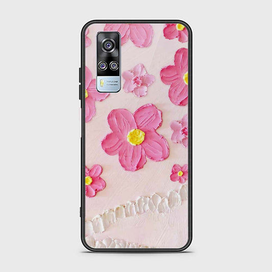 Vivo Y51 (2020 December) Cover - Floral Series - Design 2 - Pink - HQ Ultra Shine Premium Infinity Glass Soft Silicon Borders Case