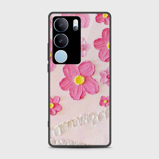 Vivo V29 Pro Cover - Floral Series - Design 2 - Pink - HQ Ultra Shine Premium Infinity Glass Soft Silicon Borders Case