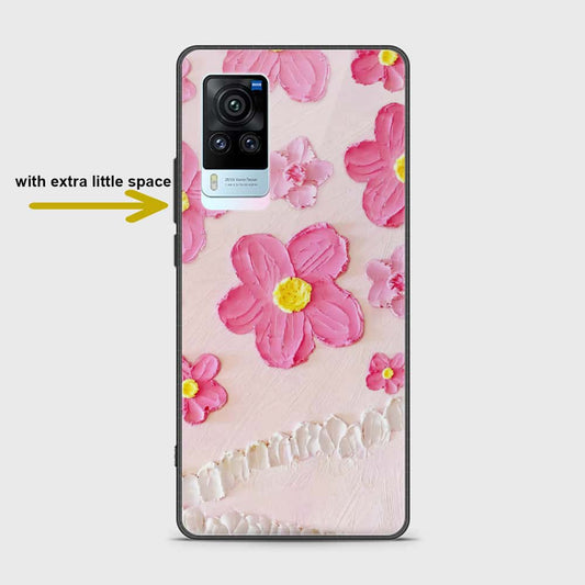 Vivo X60 Pro Cover - Floral Series - Design 2 - Pink - HQ Ultra Shine Premium Infinity Glass Soft Silicon Borders Case