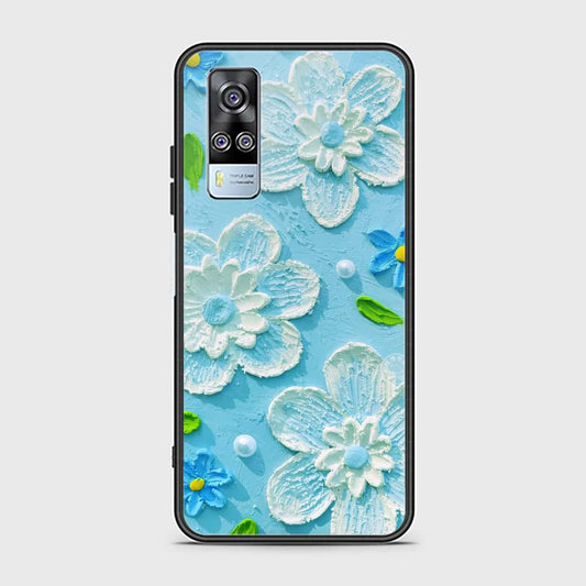 Vivo Y51 (2020 December) Cover - Floral Series - Design 3 - Sky Blue - HQ Ultra Shine Premium Infinity Glass Soft Silicon Borders Case