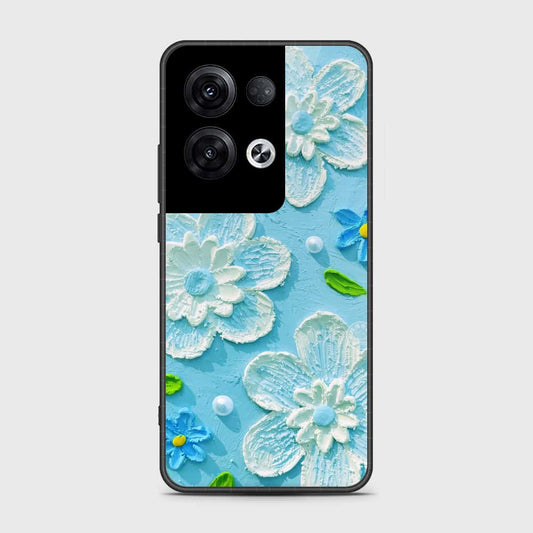 Oppo Reno 8 Pro Cover - Floral Series - Design 3 - Sky Blue - HQ Ultra Shine Premium Infinity Glass Soft Silicon Borders Case