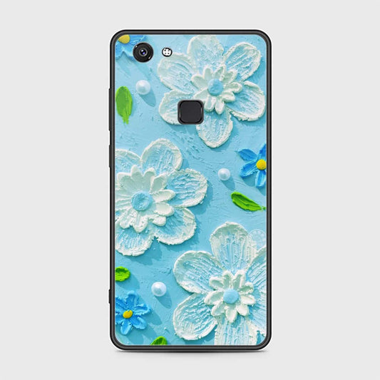 Vivo V7 Cover - Floral Series - Design 3 - Sky Blue - HQ Ultra Shine Premium Infinity Glass Soft Silicon Borders Case (Fast Delivery) (H)