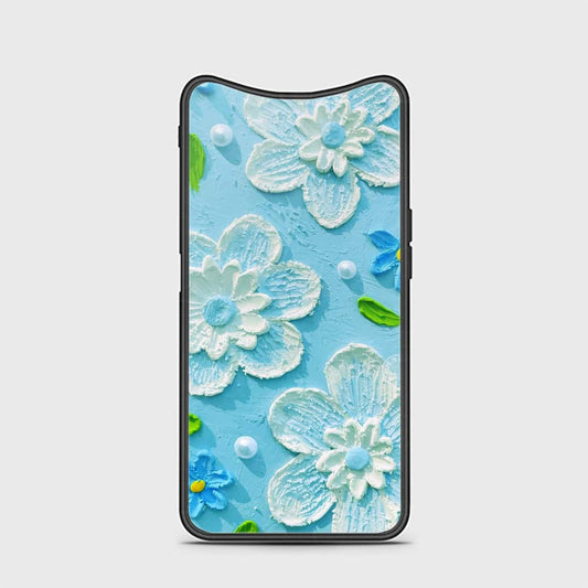 Oppo Find X Cover - Floral Series - Design 3 - Sky Blue - HQ Ultra Shine Premium Infinity Glass Soft Silicon Borders Case