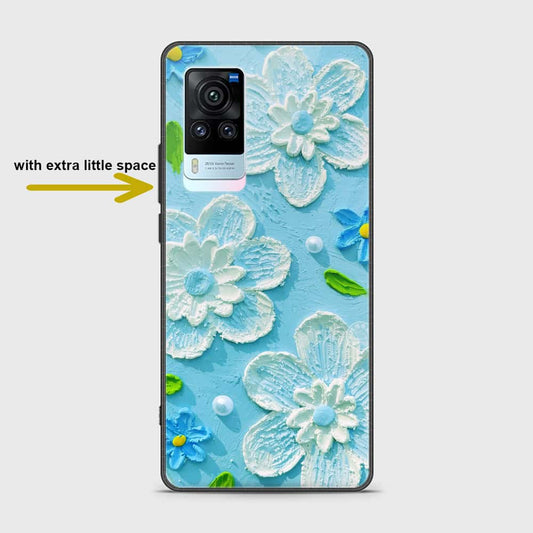 Vivo X60 Pro Cover - Floral Series - Design 3 - Sky Blue - HQ Ultra Shine Premium Infinity Glass Soft Silicon Borders Case