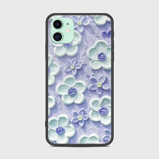 iPhone 11 Cover - Floral Series - Design 4 - Purple & White - HQ Ultra Shine Premium Infinity Glass Soft Silicon Borders Case