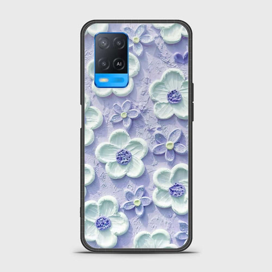 Oppo A54 4G Cover - Floral Series - Design 4 - Purple & White - HQ Ultra Shine Premium Infinity Glass Soft Silicon Borders Case (Fast Delivery) (H)