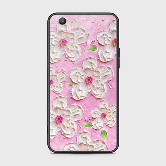 Oppo A59 Cover - Floral Series - Design 5 - Pink & White - HQ Ultra Shine Premium Infinity Glass Soft Silicon Borders Case