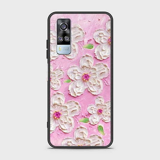 Vivo Y51 (2020 December) Cover - Floral Series - Design 5 - Pink & White - HQ Ultra Shine Premium Infinity Glass Soft Silicon Borders Case