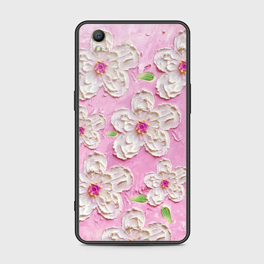 Oppo A37 Cover - Floral Series - Design 5 - Pink & White - HQ Ultra Shine Premium Infinity Glass Soft Silicon Borders Case