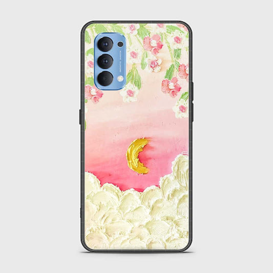 Oppo Reno 4 Cover - Floral Series - Design 7 - Pink & Yellow - HQ Ultra Shine Premium Infinity Glass Soft Silicon Borders Case