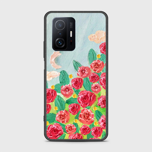 Xiaomi 11T Cover - Floral Series - Design 10 - Red & Green - HQ Ultra Shine Premium Infinity Glass Soft Silicon Borders Case