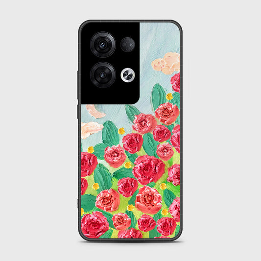 Oppo Reno 8 Pro Cover - Floral Series - Design 10 - Red & Green - HQ Ultra Shine Premium Infinity Glass Soft Silicon Borders Case
