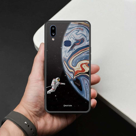Samsung Galaxy A10s Cover - Cosmic Marble Astronaut Design - HQ Ultra Shine Premium Infinity Glass Soft Silicon Borders Case