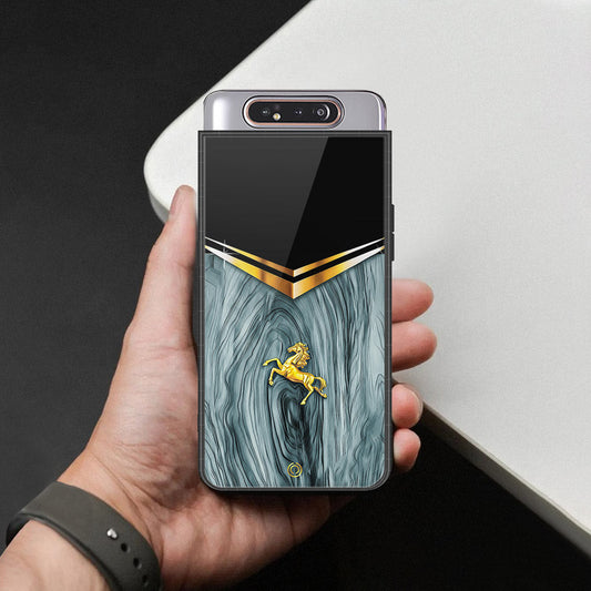 Samsung Galaxy A80 Cover - Majestic Royal V Design - HQ Ultra Shine Premium Infinity Glass Soft Silicon Borders Case