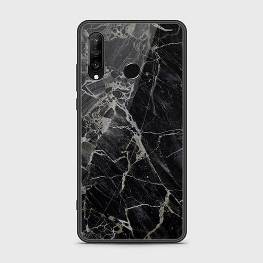 Huawei P30 lite Cover - Design 445 Black Marble Series - HQ Ultra Shine Premium Infinity Glass Soft Silicon Borders Case (Fast Delivery)
