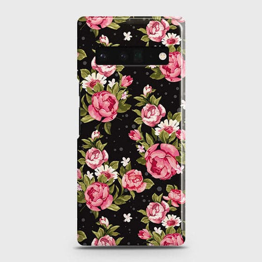 Google Pixel 6 Pro Cover - Trendy Pink Rose Vintage Flowers Printed Hard Case with Life Time Colors Guarantee ( Fast Delivery )